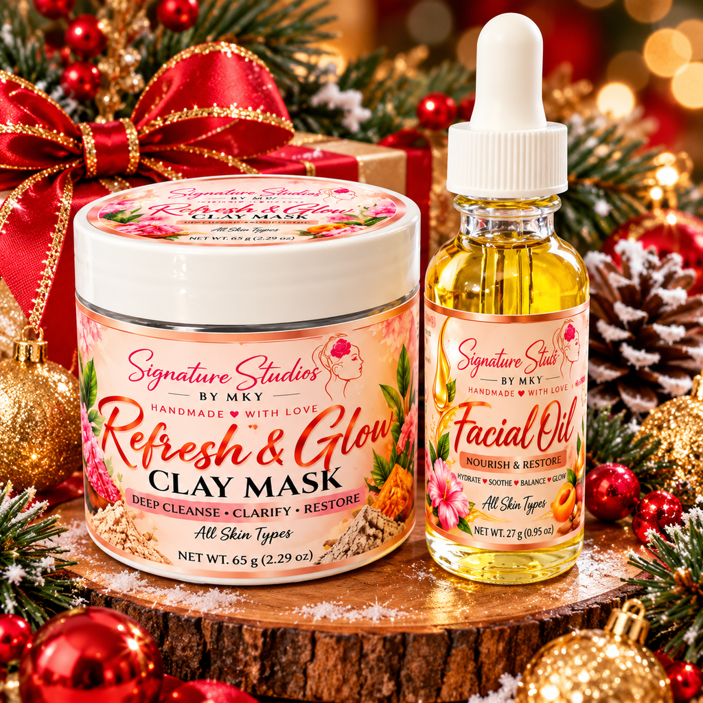 Refresh & Glow Clay Mask and Facial Oil Christmas gift set by Signature Studios by MKY